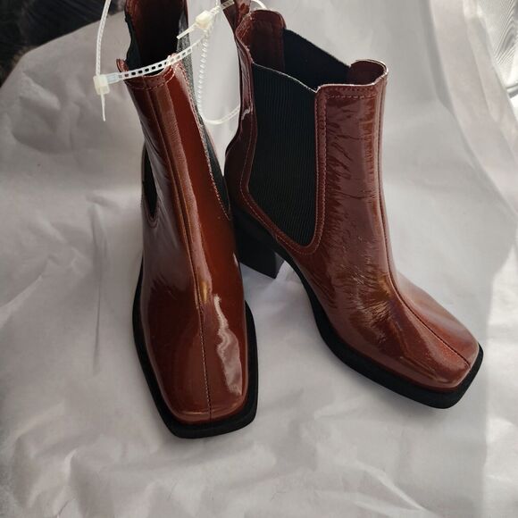 New Gianni Bini Banks Double Gore Square Toe Leather Chelsea Boot Cognac Brown 6 - Picture 4 of 10